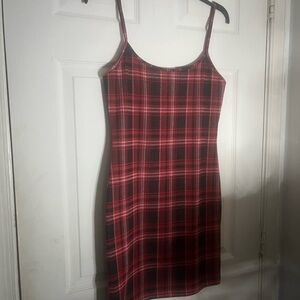 Red and Black Plaid Slip Dress